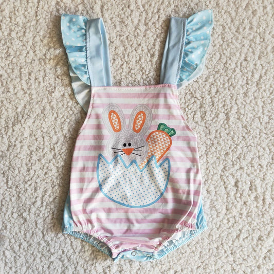 E11-3 Pink Striped Bunny Romper