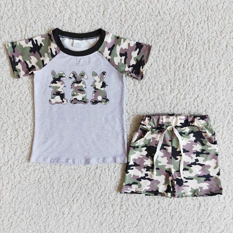 E5-14 Boys Rabbit Camouflage Short Sleeve Shorts Set
