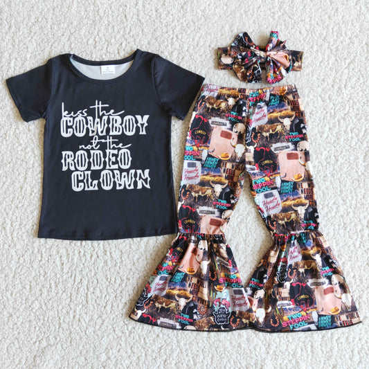 E6-16 COWBOY Black short-sleeved pant suit+bow
