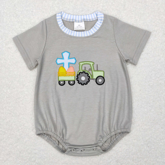 infant boy easter gray egg truck embroidery bubble