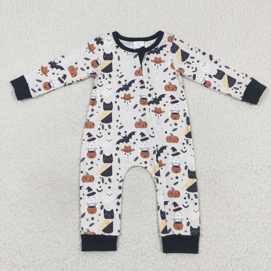 LR0554 Star Bat Kitty Jack-O-Lantern Zipper Long Sleeve Bodysuit