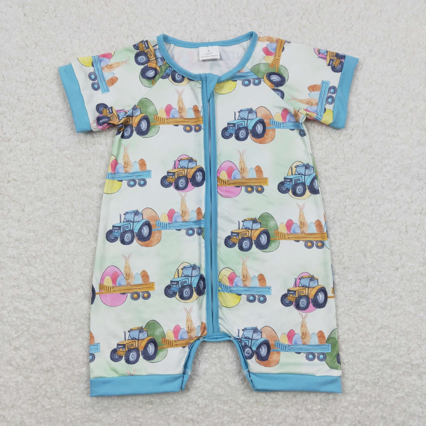 egg truck print baby boy easter romper
