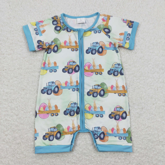 egg truck print baby boy easter romper