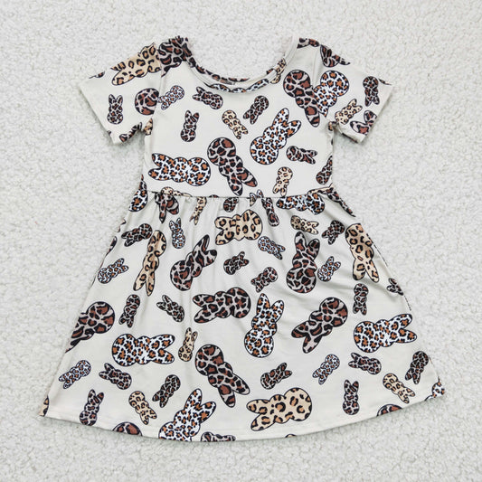 girl easter short sleeve leopard bunny dress