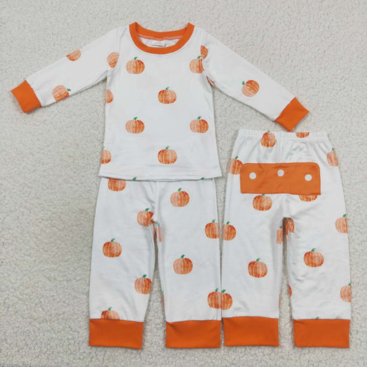 BLP0297 Orange and White Long Sleeve Pantsuit with Pumpkin Buttons