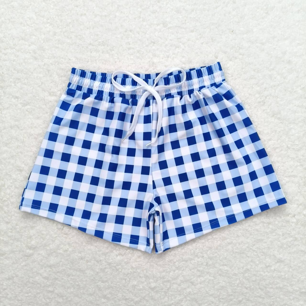 blue white plaid boy trunks kids swimsuit