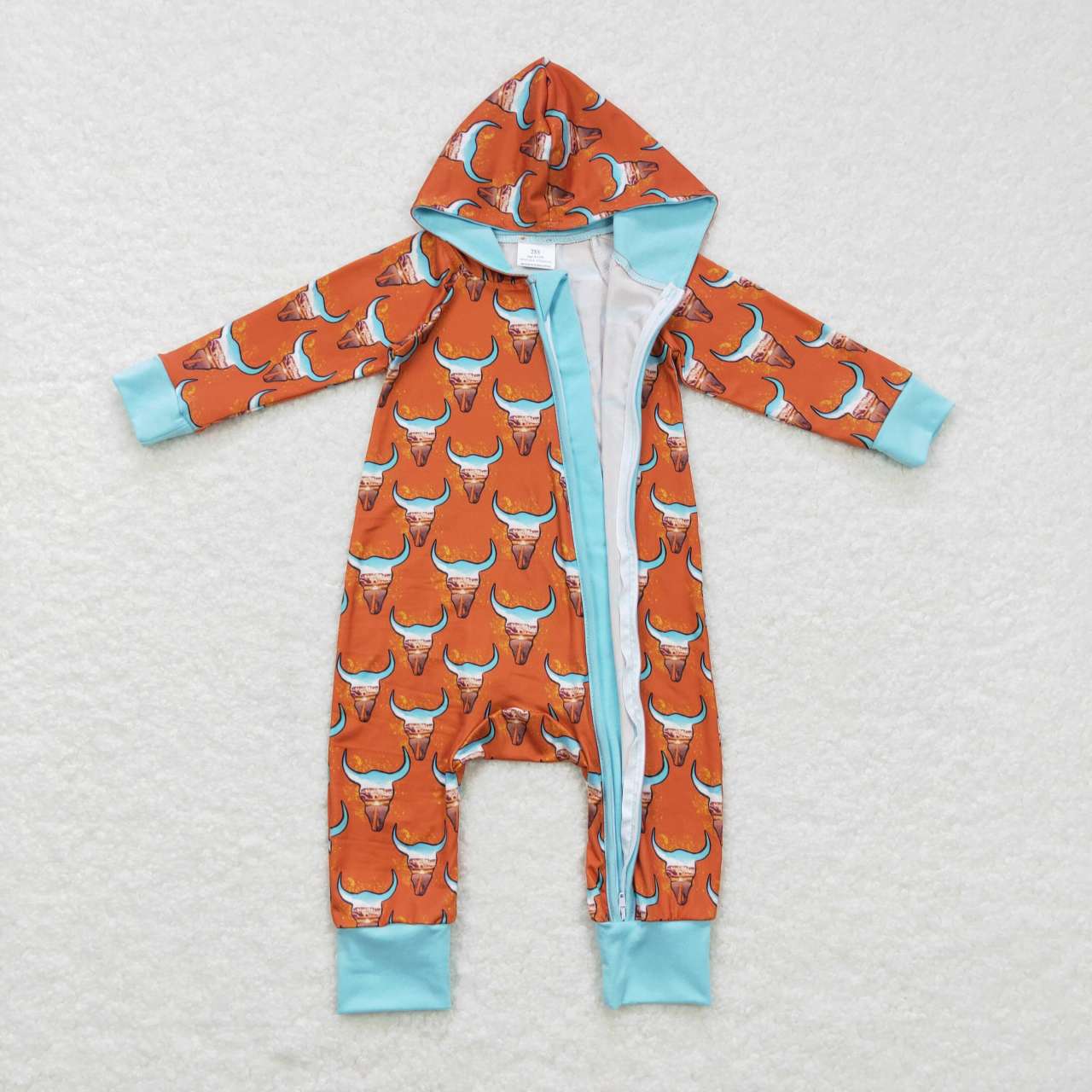 LR0703 Alpine cow head yellow brown blue hooded zipper long sleeve jumpsuit
