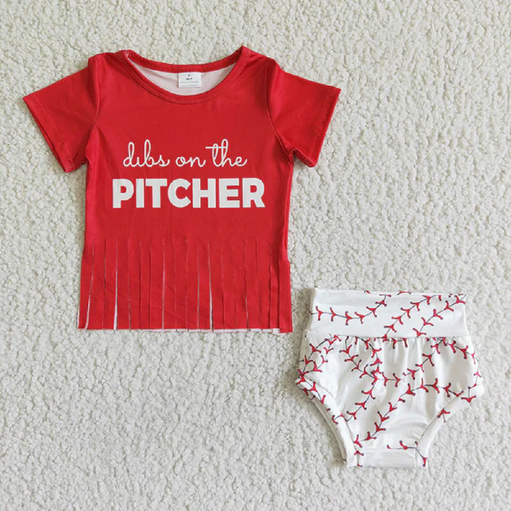 GBO0002 Red Fringe Short Sleeve Top White Briefs Set
