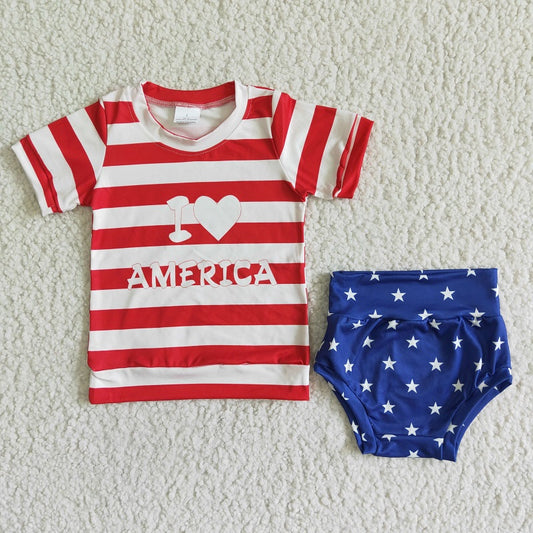 GBO0018 Girls AMERICAN Red Stripe Blue White Star Briefs Suit