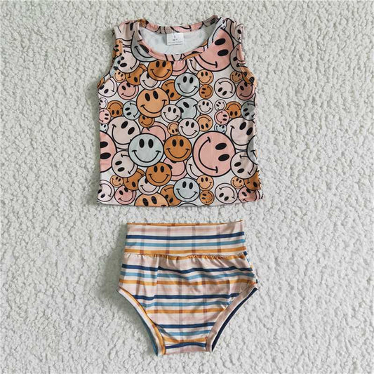 GBO0043 Girls Happy Sleeveless Striped Briefs Set