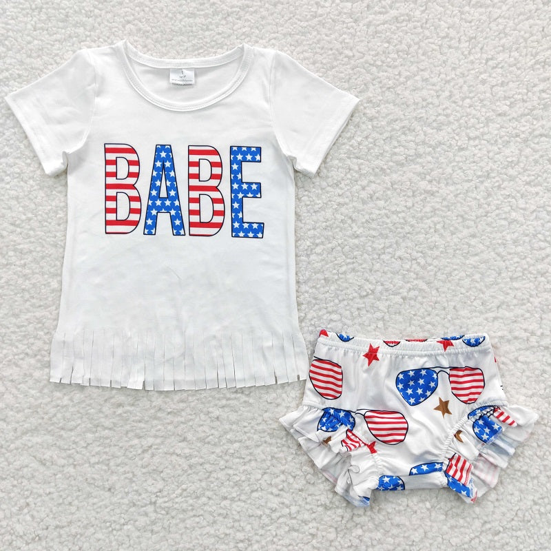 GBO0127 National Day Tassel Short Sleeve Brief Set+bow