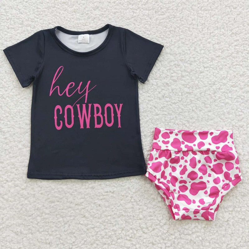 GBO0132 COWBOY pink leopard short-sleeved bummies set