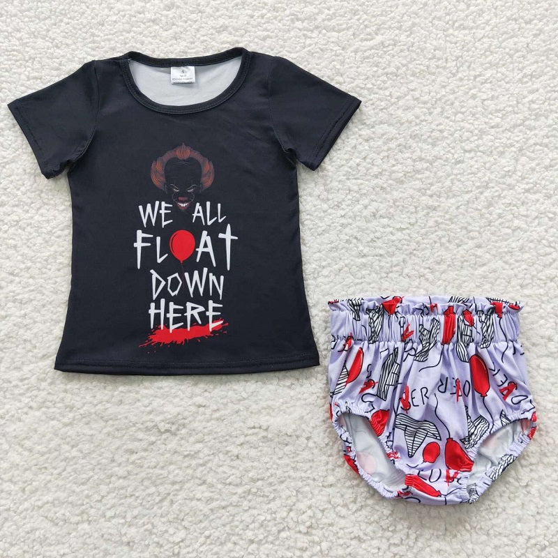 letter balloon clown black short-sleeved purple briefs headwear suit +headband GBO0171