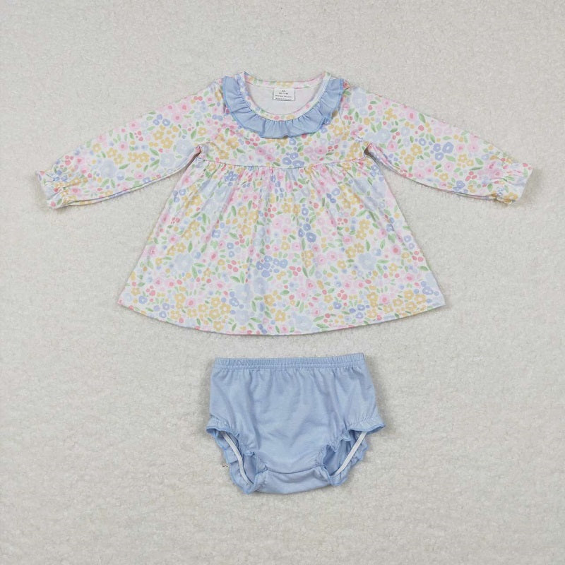 GBO0193 Colorful floral blue lace long-sleeved briefs suit