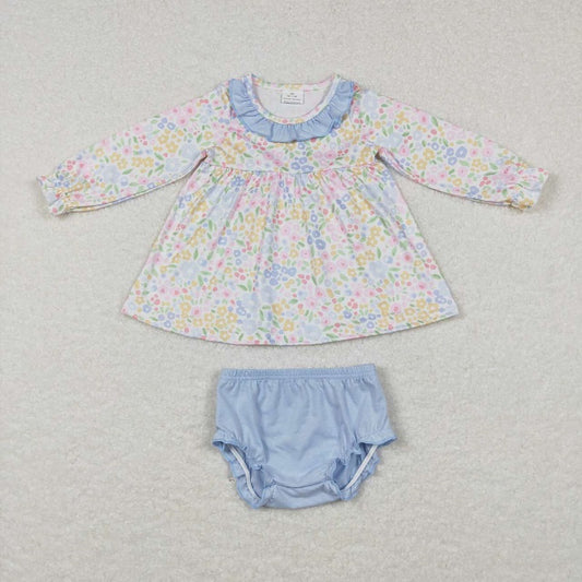 GBO0193 Colorful floral blue lace long-sleeved briefs suit