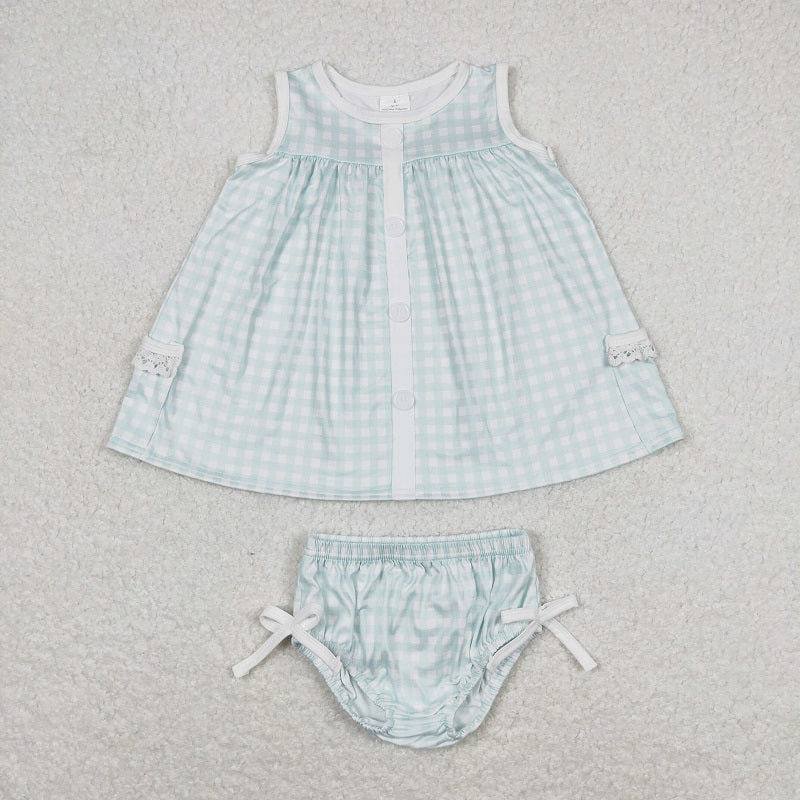 GBO0259 Teal plaid sleeveless briefs suit