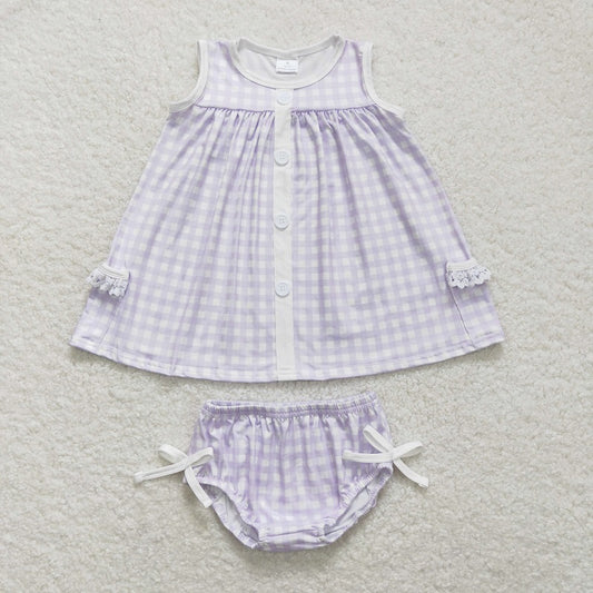 GBO0260 Purple and white plaid sleeveless briefs suit