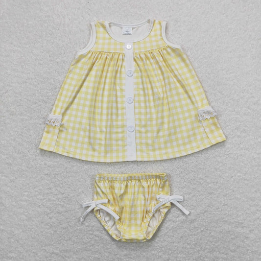 SR0615 Yellow and white plaid sleeveless briefs suit