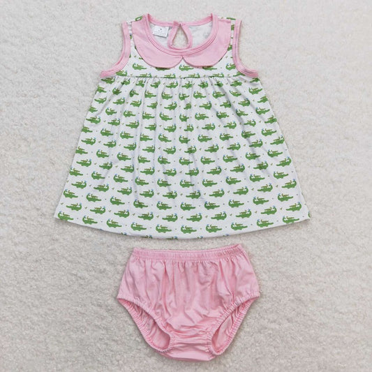 GBO0277 Crocodile doll collar white sleeveless pink briefs set