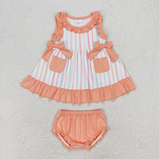 GBO0293 Striped Pink Orange Lace Pocket Bow Sleeveless Briefs Set D 6.16
