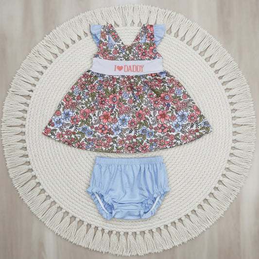 GBO0294 I love daddy embroidered flower flying sleeve blue briefs suit
