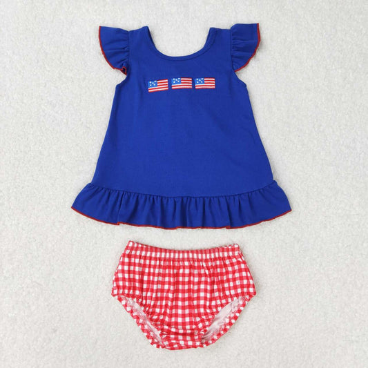 GBO0311 Embroidered flag bow navy blue flying sleeves red and white plaid briefs suit