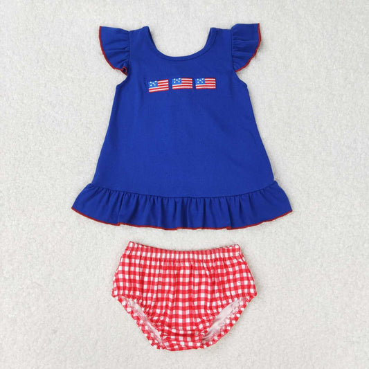 GBO0311 Embroidered flag bow navy blue flying sleeves red and white plaid briefs suit D 4.28