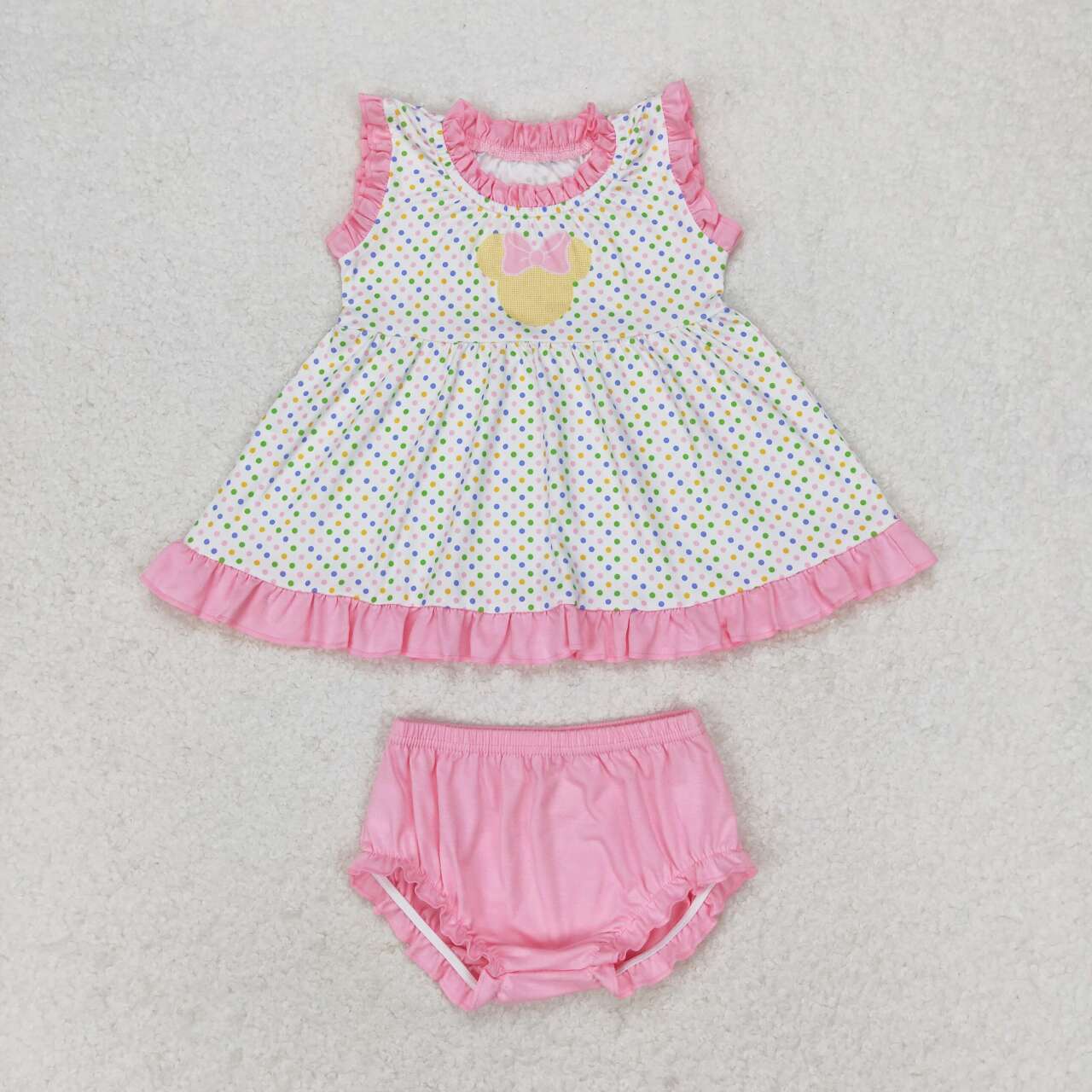 GBO0314 Bow color polka dot pink lace sleeveless briefs set