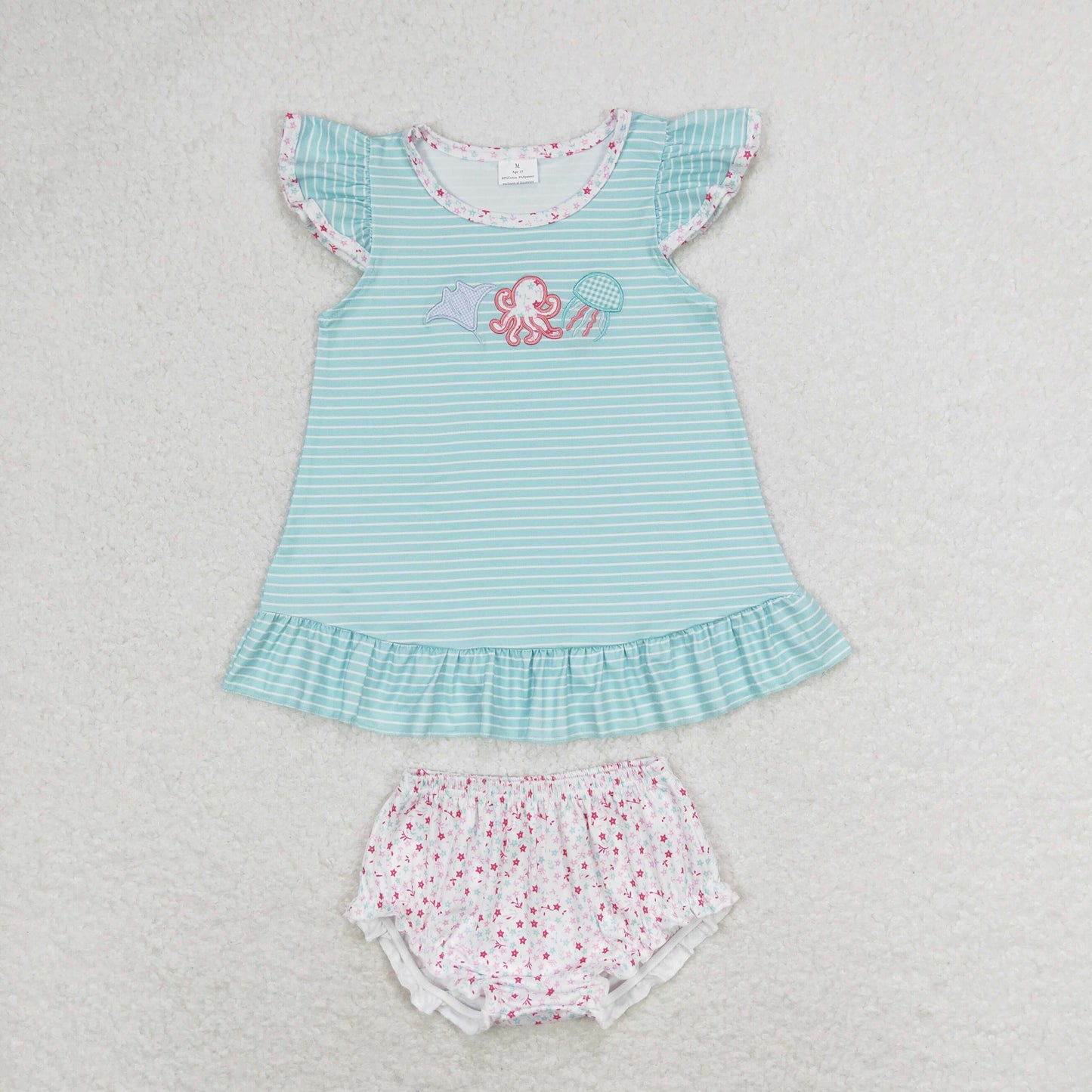 GBO0316 Embroidered octopus jellyfish striped teal flying sleeve star briefs set