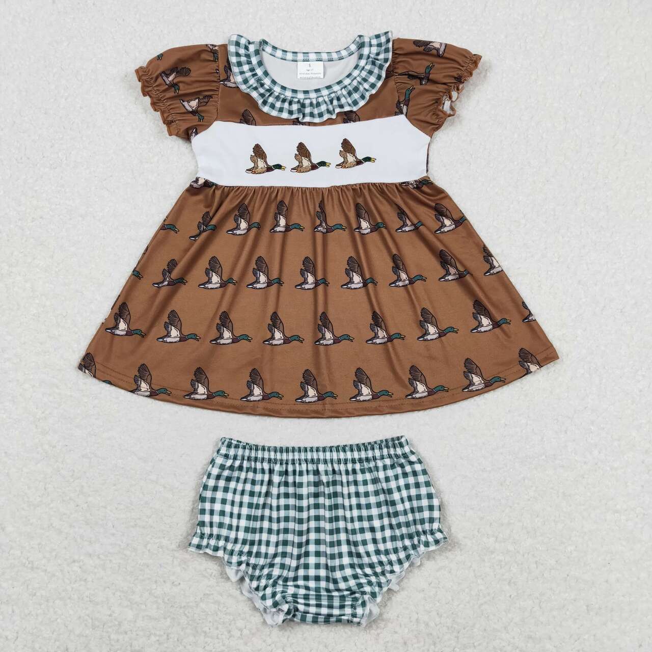 GBO0319 Embroidered duck dark green plaid brown short-sleeved briefs suit