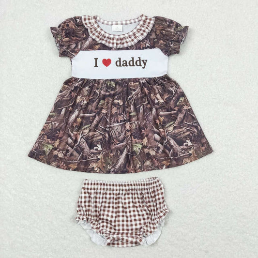 GBO0320 I love daddy letter brown plaid lace branches and leaves short-sleeved briefs suit