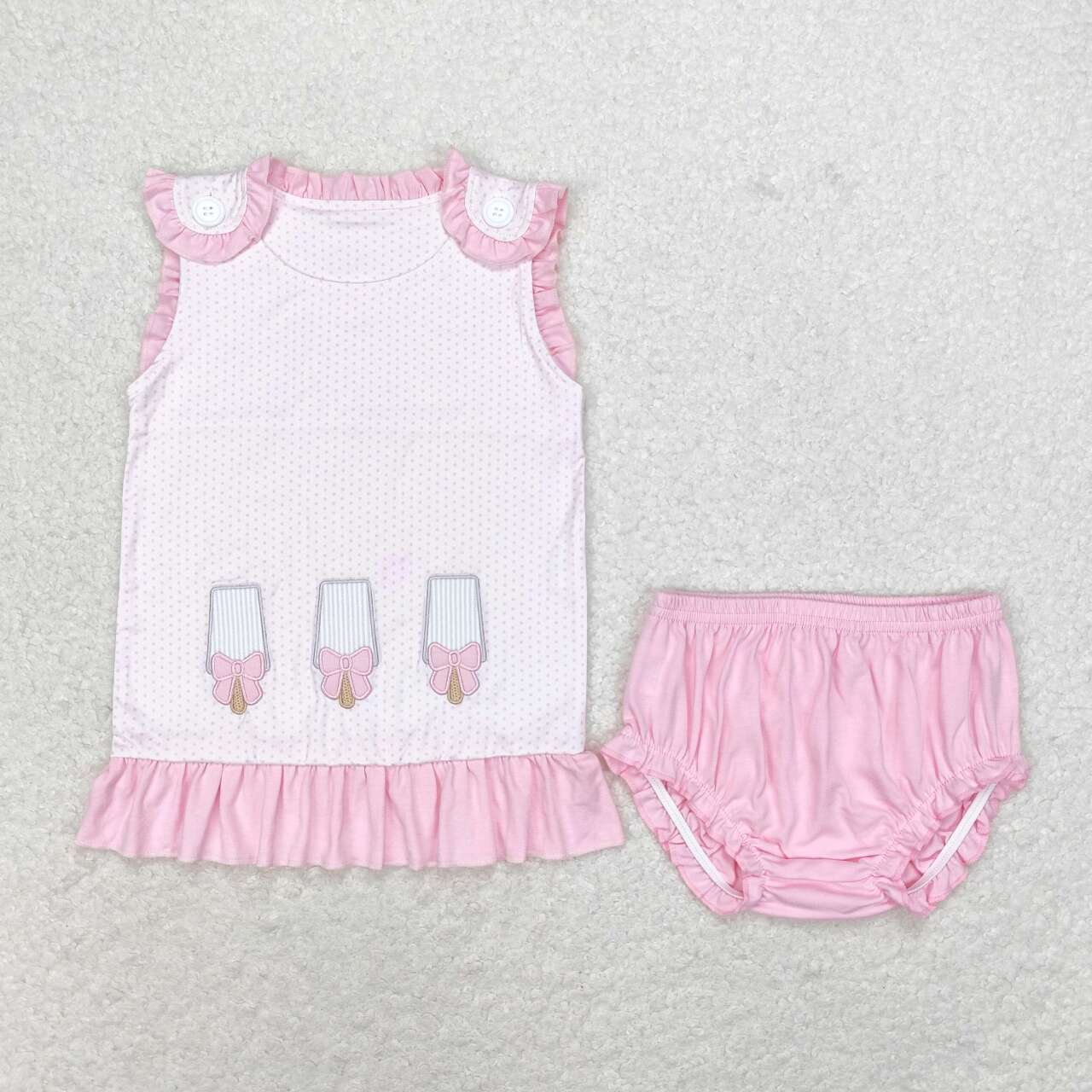 GBO0329 Bow Ice Cream Dot Sleeveless Pink Briefs Bummies Set