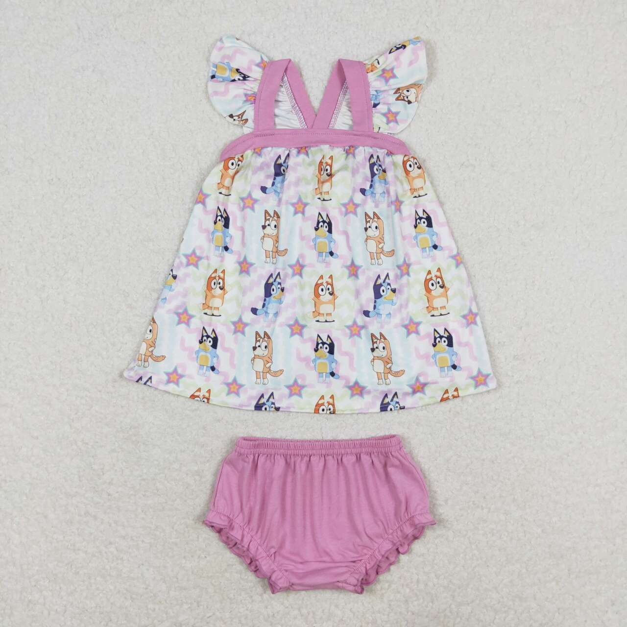 GBO0333 Cartoon Star wavy line flying sleeve pink and purple briefs set