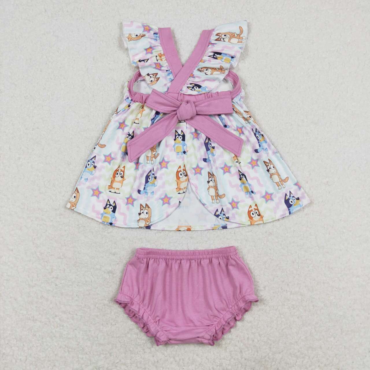 GBO0333 Cartoon Star wavy line flying sleeve pink and purple briefs set