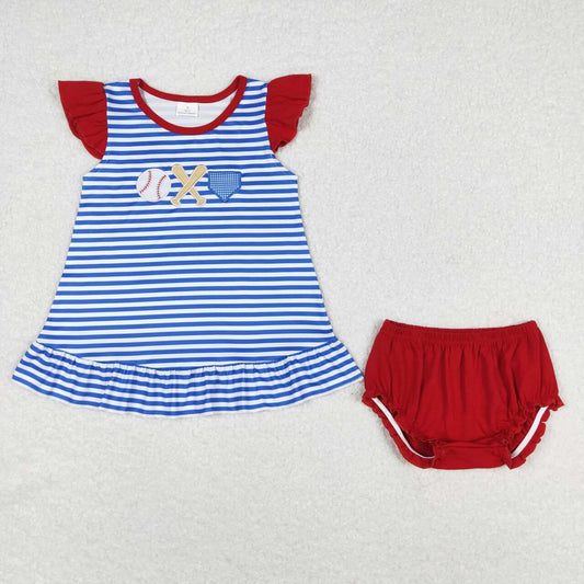 GBO0354 Baseball blue and white striped flying sleeve red briefs suit