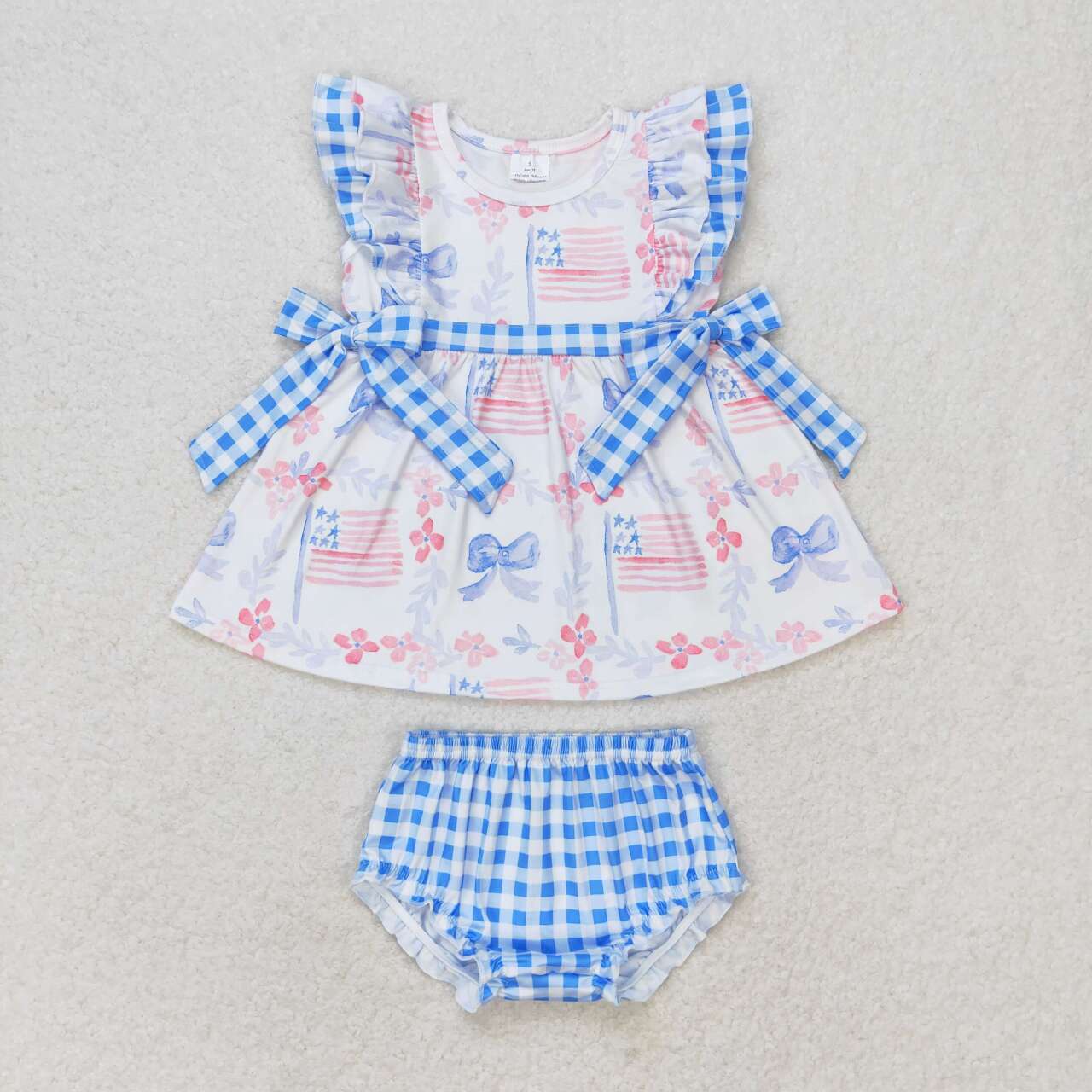 GBO0363 Flower blue bow flag plaid flying sleeve briefs suit