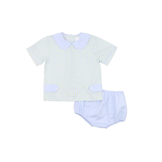 presale GBO0374 Plaid Blue Doll Collar Short Sleeve Briefs Set