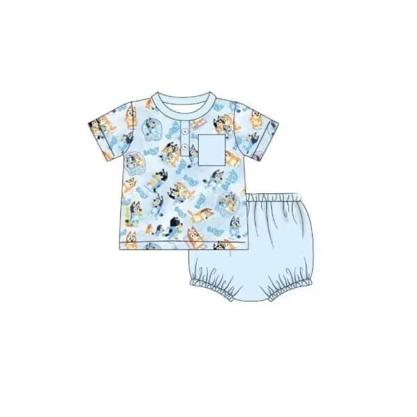 preorder GBO0379 Blue pocket short sleeve briefs set