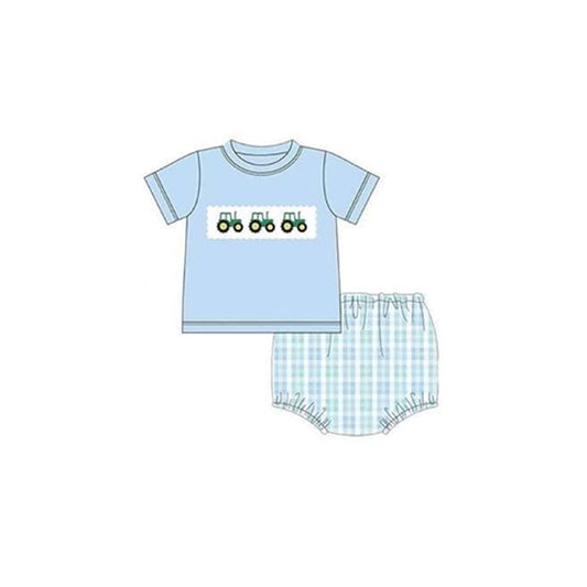 presale GBO0386 Farm tractor blue short-sleeved plaid briefs suit