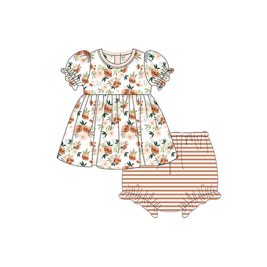 pre-order GBO0394 Floral white short-sleeved orange striped briefs set