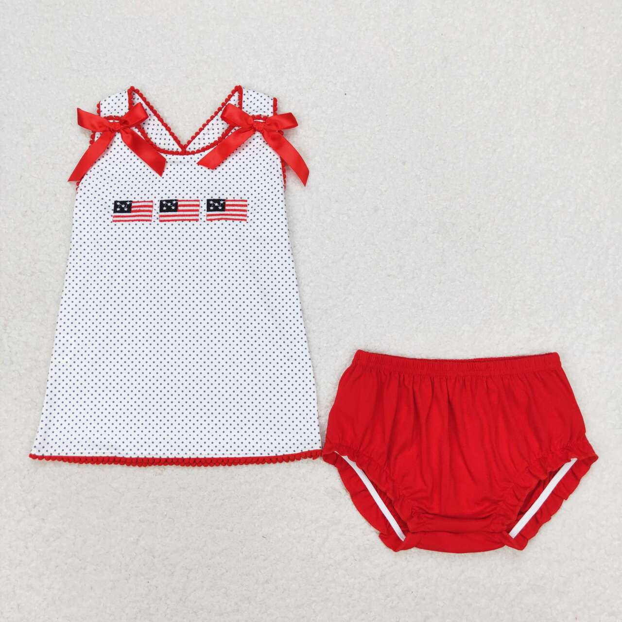 GBO0396 Flag Polka Dot White Sleeveless Red Briefs Set