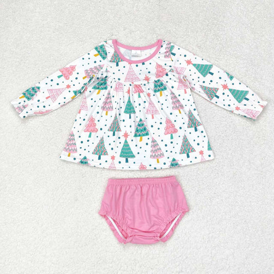 GBO0400 Christmas tree white long sleeve pink bummies briefs suit