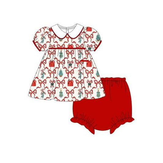 presale GBO0401 Christmas Tree Cane Gift Bowknot Pattern Baby Collar Short Sleeve Briefs Set