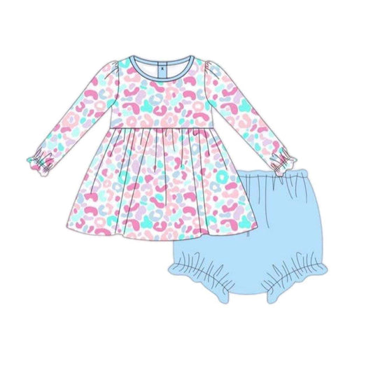 presale GBO0402 Colorful leopard print long-sleeved blue briefs bummies  set