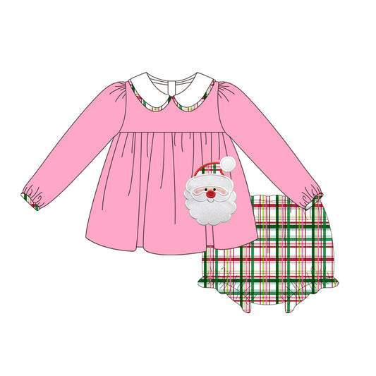 presale GBO0405 Santa Claus Doll Collar Pink Long Sleeve Plaid Briefs Set