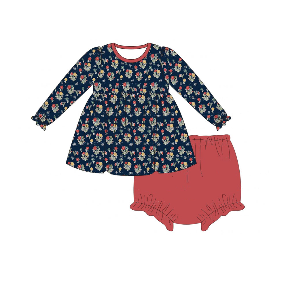 presale GBO0407 Flower navy blue long-sleeved red briefs suit