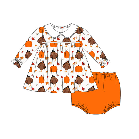presale GBO0409 Pumpkin Turkey Leaf Doll Collar Long Sleeve Orange Briefs Set