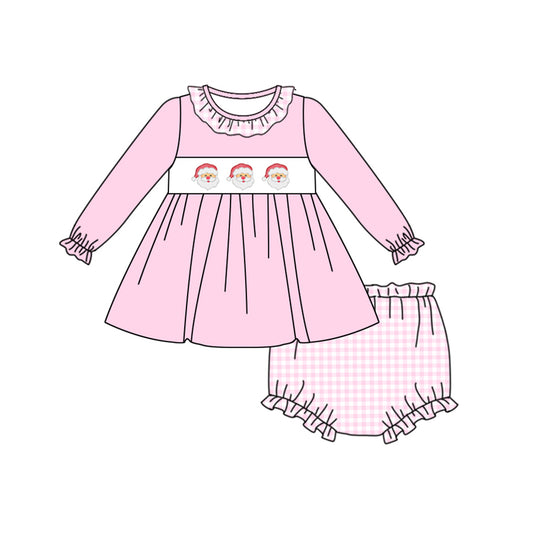 presale GBO0412 Santa Claus Pink Plaid Long Sleeve Briefs Set