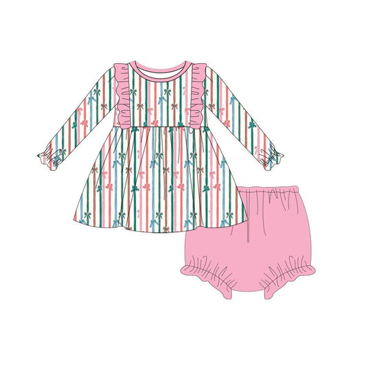 presale GBO0424 Colorful striped bow pattern pink lace long-sleeved bummies set