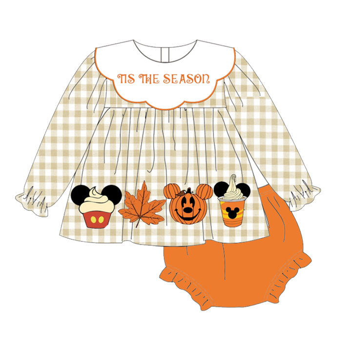 GBO0442 Maple Leaf Pumpkin Lamp Plaid Long Sleeve Orange Briefs Set
